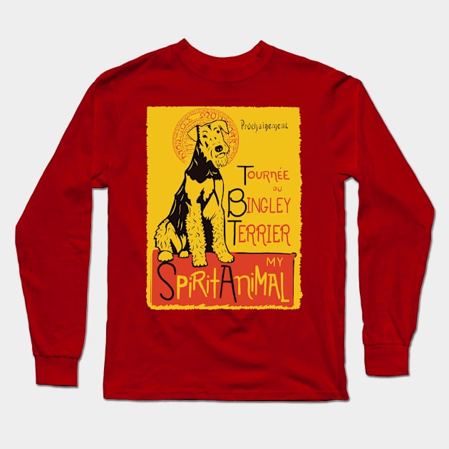 Funny Airedale Terrier Cute Dog Chat Noir Mashup Art Long Sleeve T-Shirt by Get Hopped Apparel